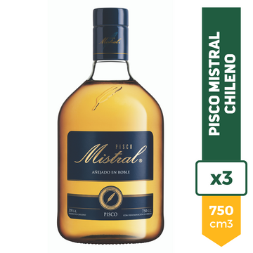 Pisco Mistral 35 vol Anejado En Roble 750ml x3