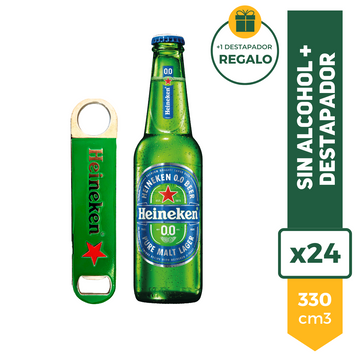 Cerveza Heineken 0.0 SIN ALCOHOL 330ml x24 + Destapador